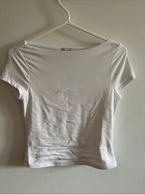 Women's White Short Sleeve Boatneck Tee